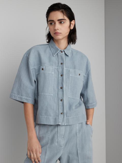 Brunello Cucinelli Garment-dyed shirt in cotton and linen cover with shiny tab