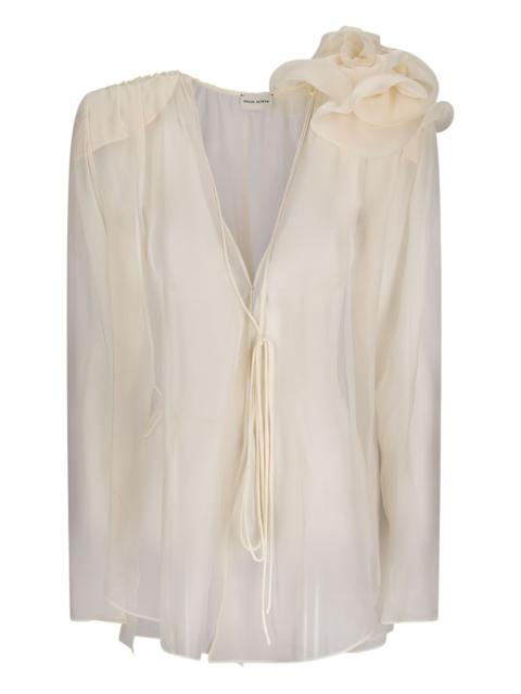MAGDA BUTRYM silk rose-embellished top