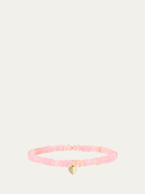 SYDNEY EVAN 14K Diamond Half Heart on Pink Opal Bracelet