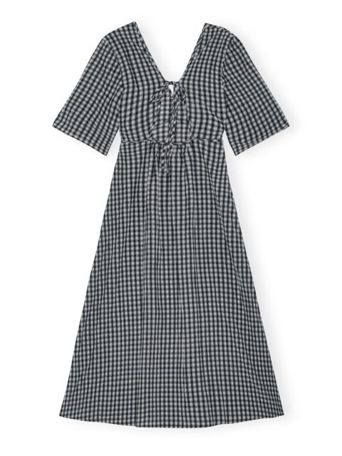 SEERSUCKER CHECK V-NECK LONG DRESS