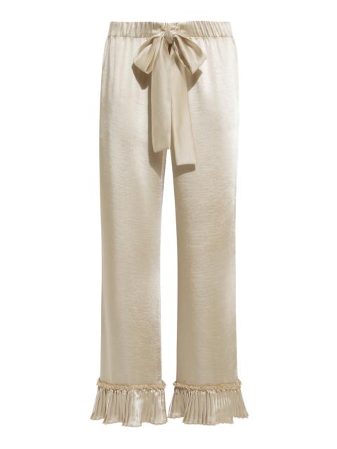 SIEDRÉS Tilda Pleat-Trimmed Satin Flare Pants off-white