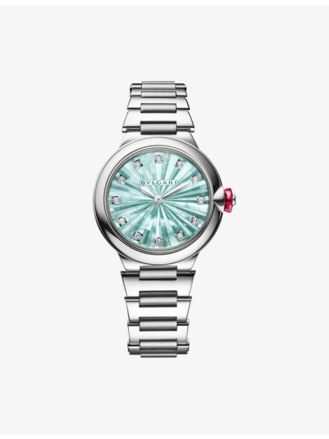 BVLGARI RE00007 Lvcea stainless-steel, 0.2200ct brilliant-cut diamond and mother-of-pearl automatic watch