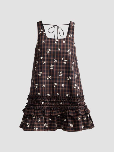 GANNI Women's Floral Check Ruffle Mini Dress - Cappuccino