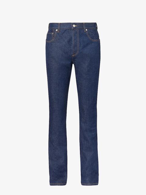 Brand-embossed mid-rise straight-leg jeans