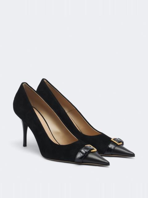 JW Anderson Embellished leather-trimmed suede pumps