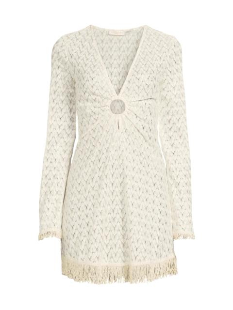 RAMY BROOK Women's Cassie Fringed Chevron Minidress - Whitegold Zig Zag