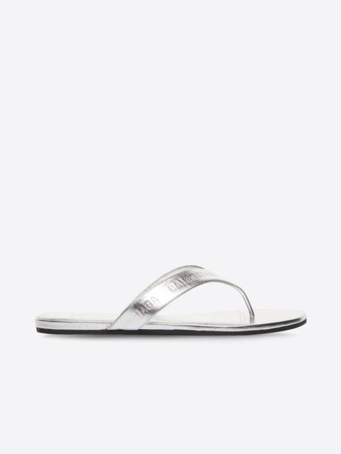 BALENCIAGA Women's Allover Logo Round Thong Sandal in Silver