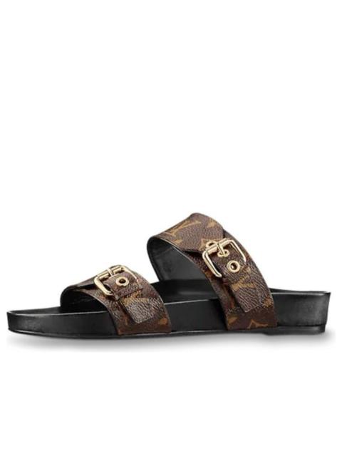 Louis Vuitton (WMNS) LOUIS 버튼 Bom Dia 편평한 Mules 'Brown 로고 Monogram' 1A3R5G