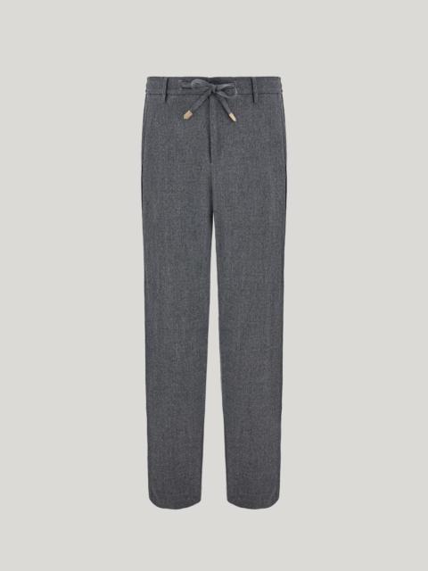 Canali GRAY MELANGE CANALI IMPECCABILE WOOL FLANNEL PANTS WITH DRAWSTRING