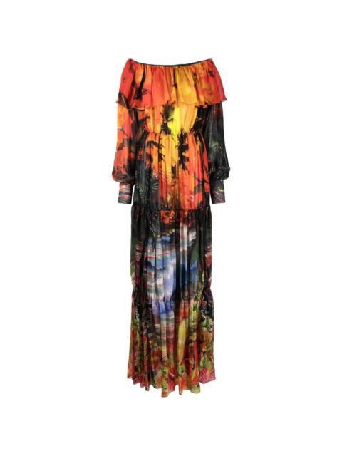 printed pleated maxi dress