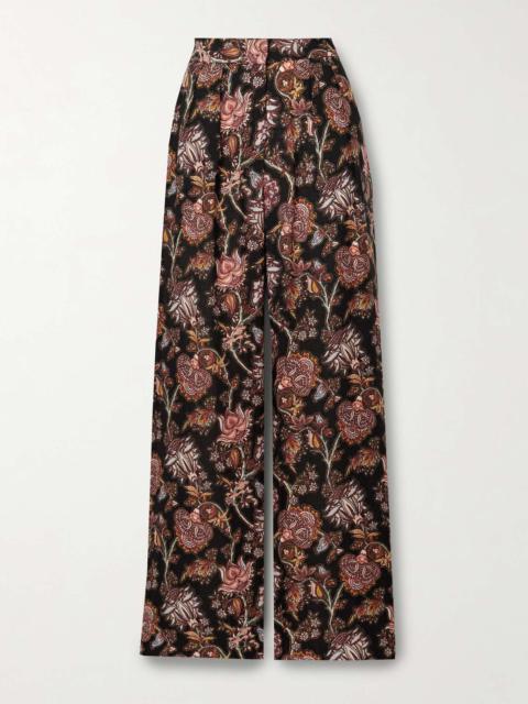 ULLA JOHNSON Valencia pleated printed wool-blend twill wide-leg pants