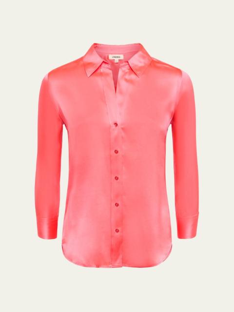 Dani Silk Satin 3/4-Sleeve Button-Down Blouse
