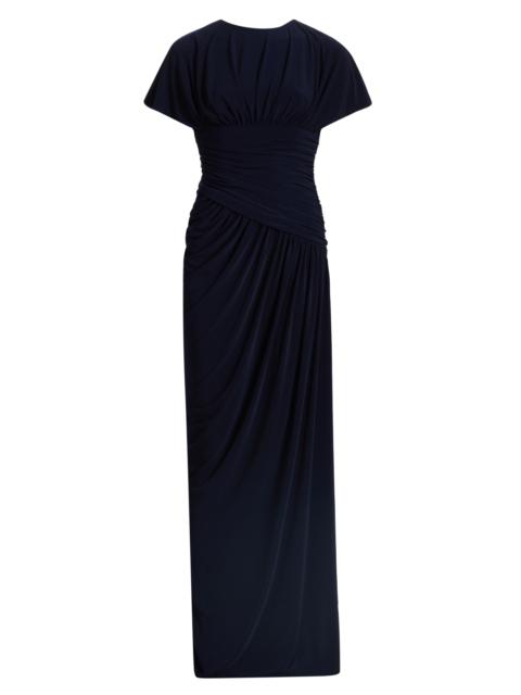AMSALE Women's Draped Jersey Column Gown - Navy