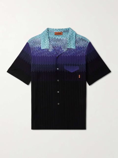 Camp-Collar Crochet-Knit Cotton-Blend Shirt