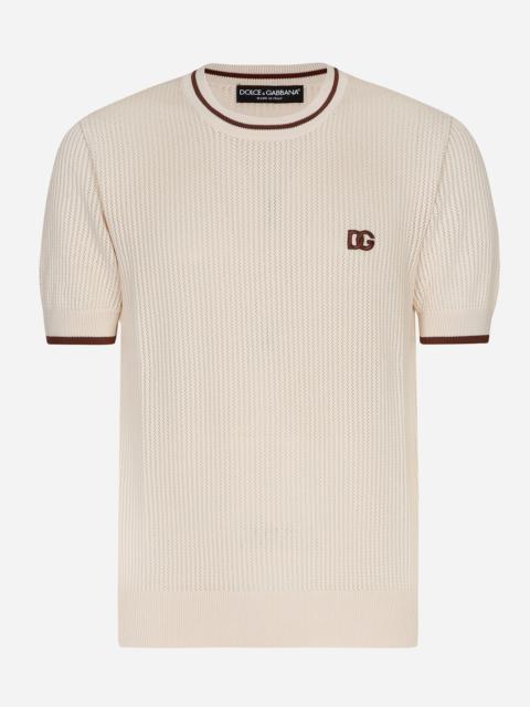 Dolce & Gabbana Round-neck cotton sweater with DG logo