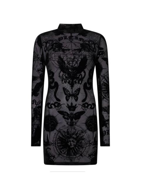 PHILIPP PLEIN long-sleeve butterfly-tattoo mini dress