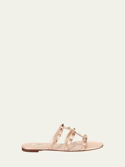 Valentino Rockstud Metallic City Flat Slide Sandals