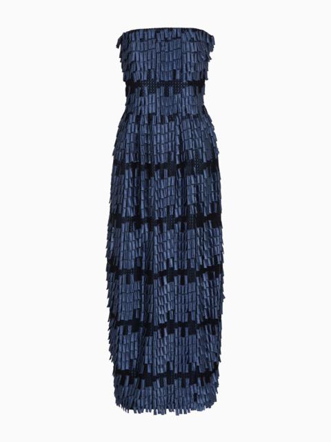 Long bustier dress in a viscose blend with fringe-effect embroidery