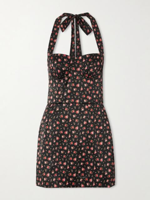 Dolce & Gabbana Floral-print Silk-blend Satin Halterneck Mini Dress