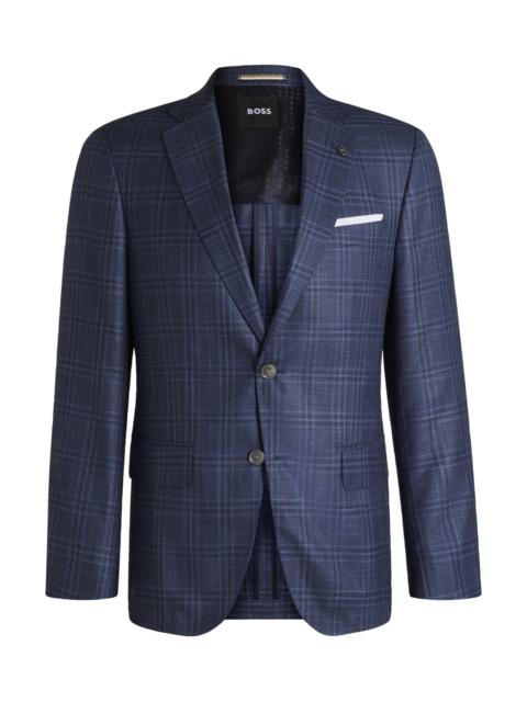 BOSS SLIM-FIT BLAZER IN CHECKED VIRGIN WOOL, SILK AND LINEN