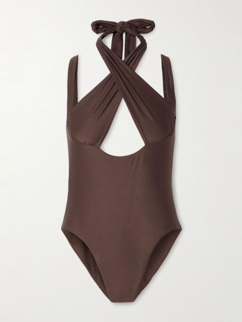 KIKI DE MONTPARNASSE La Sirene halterneck swimsuit Chocolate