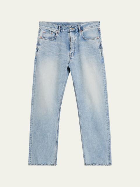 SAINT LAURENT Men's Aged Denim Straight-Leg Jeans