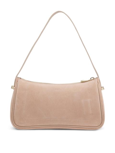 BOSS SUEDE SHOULDER BAG WITH METALLIC DOUBLE B MONOGRAM