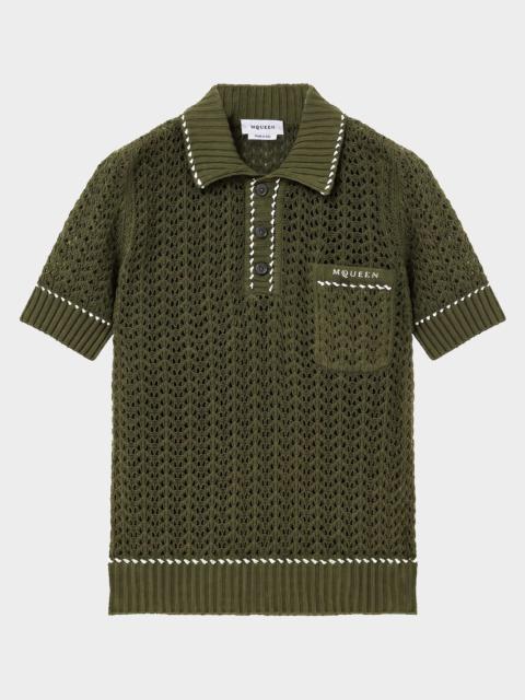 Alexander McQueen Men's Cotton Crochet Pocket Polo Shirt