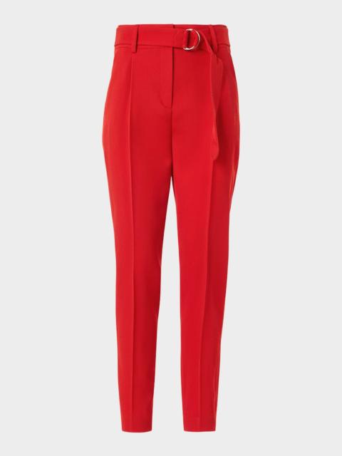 AKRIS Fred Wool Tricotine Tapered-Leg Ankle Pants With Belt