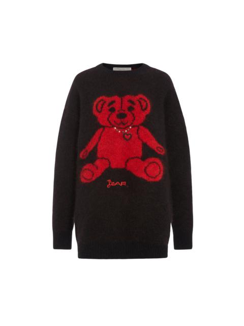 Alessandra Rich KNITTED MOHAIR JUMPER WITH BEAR AND HOTFIX