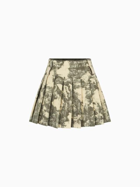 EMPORIO ARMANI NEW YORK CAPSULE COLLECTION TIE-DYE EFFECT GARMENT-DYED DRILL PLEATED SKIRT
