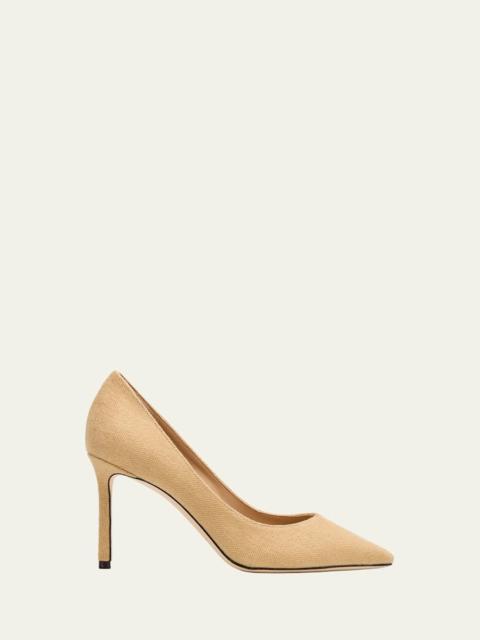JIMMY CHOO 85mm Romy Raffia Pointed-Toe Pumps