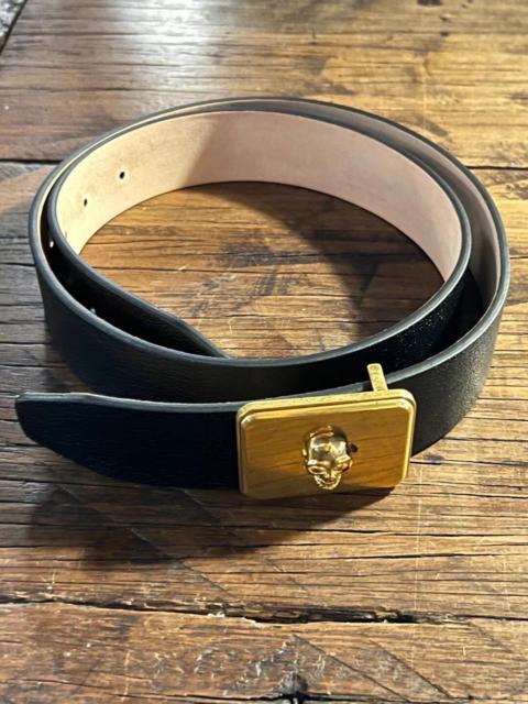 Alexander McQueen Alexander McQueen Black Embossed Gold Skull Calfskin Belt