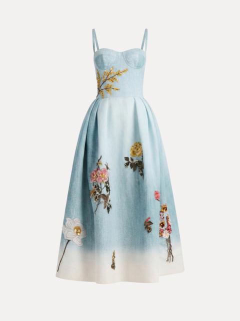 Oscar de la Renta BEADED MIXED BOTANICAL BUSTIER DRESS