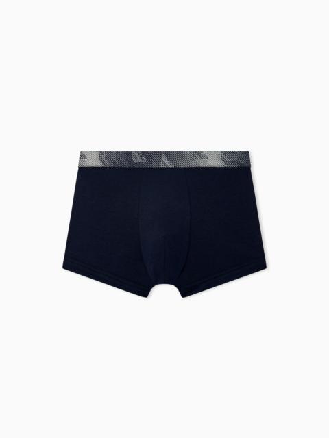 EMPORIO ARMANI TECH WOOL JERSEY TRUNK WITH A PATTERNED LOGO WAISTBAND