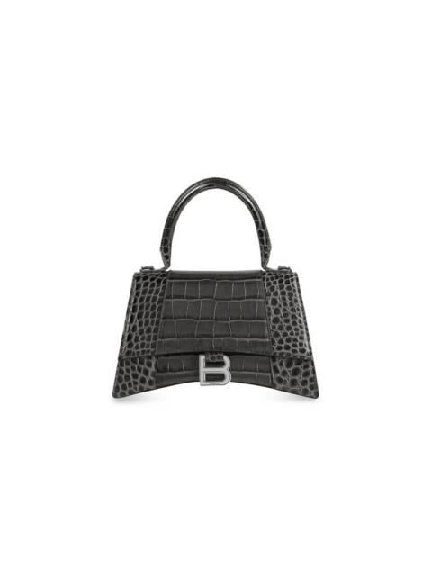 Women's Hourglass Small Handbag Crocodile Embossed in Black