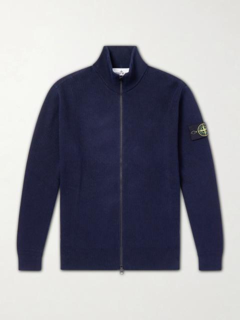 Stone Island Ribbed-Knit Organic Cotton Zip-Up Cardigan