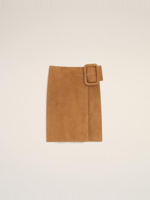 AMI Paris BROWN GOAT LEATHER BIG BUCKLE BELTED MIDI SKIRT