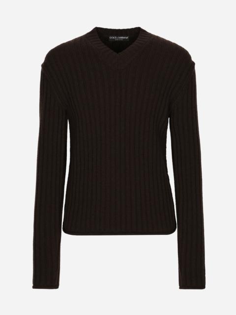 Ribbed wool V-neck sweater