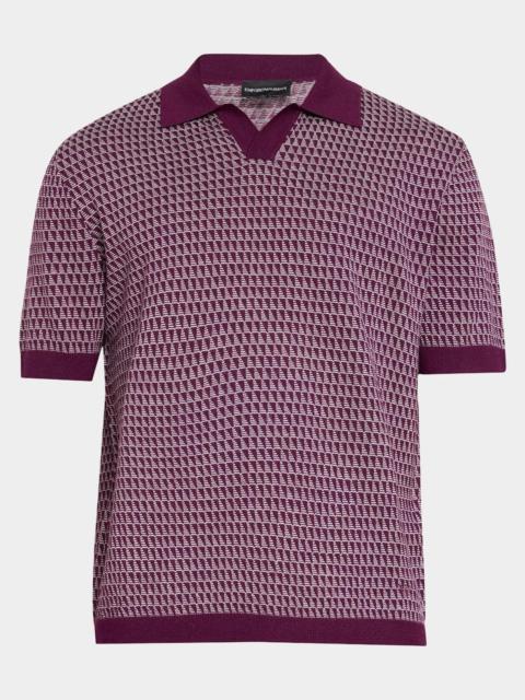 EMPORIO ARMANI Men's Geometric Wool Knit Johnny-Collar Polo Shirt