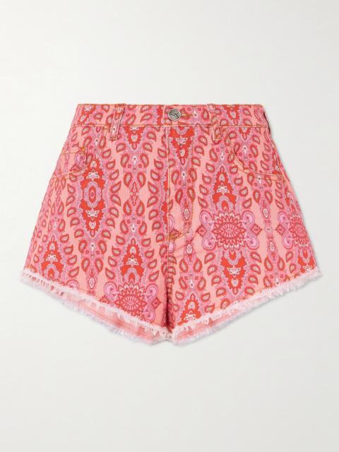 Etro Frayed Paisley-print Denim Shorts