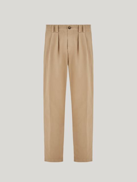 Canali BEIGE COTTON GABARDINE DOUBLE-PLEATED PANTS