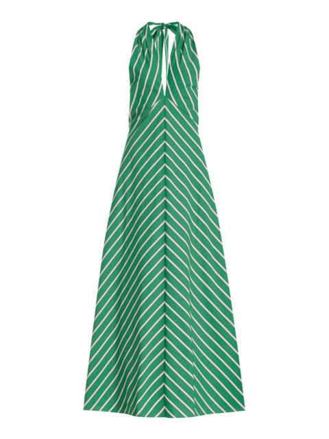Dawn Striped Stretch-Cotton Halter Maxi Dress green