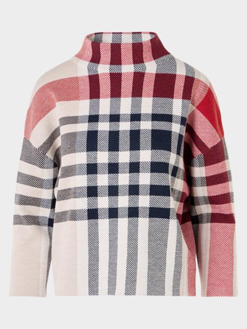 AKRIS Mock-Neck Check Knit Bracelet-Sleeve Sweater