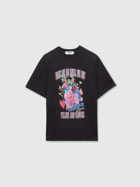 MSGM Black short-sleeve cotton jersey T-shirt with front print