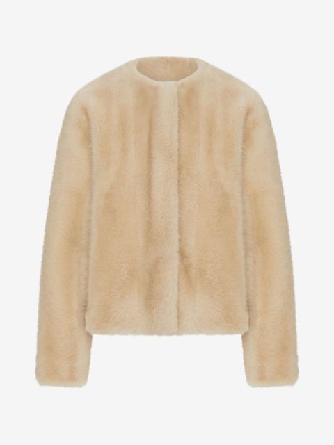 Max Mara faux-fur collarless coat