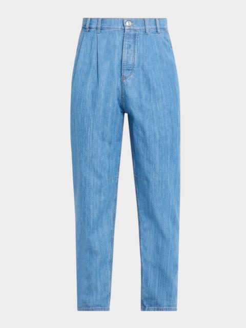 Brunello Cucinelli Denim Mid-Rise Tapered-Leg Pants