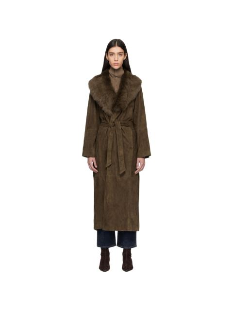 NOUR HAMMOUR Khaki Briona Luxurious Suede Coat