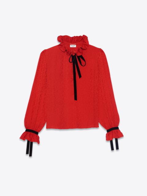 SAINT LAURENT gathered blouse in silk cashmere jacquard with ties