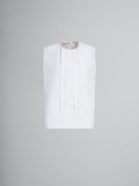 WHITE ORGANIC POPLIN SLEEVELESS TOP WITH PLEATED DETAILING